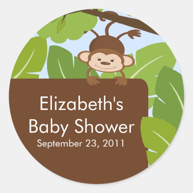 Baby Monkey Jungle Safari Baby Shower Sticker (Front)