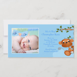 Baby Monkey PHOTO  Boy Birth Announcement