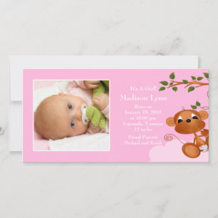Baby Monkey PHOTO Girls Birth Announcement