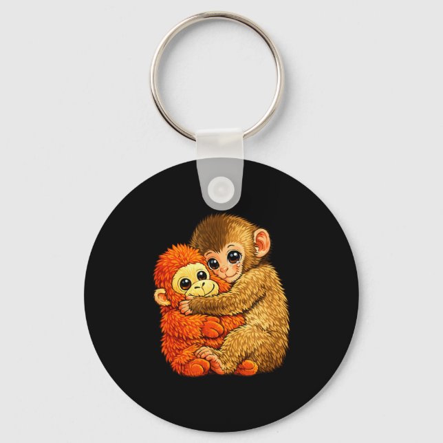 Baby monkey punch - funny monkey plush toy meme  key ring (Front)
