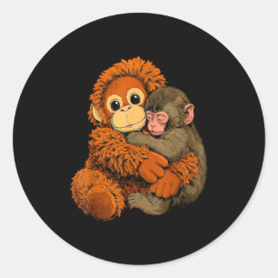 Baby monkey punch mama monkey toy warm hug cute classic round sticker