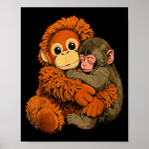 Baby monkey punch mama monkey toy warm hug cute  poster