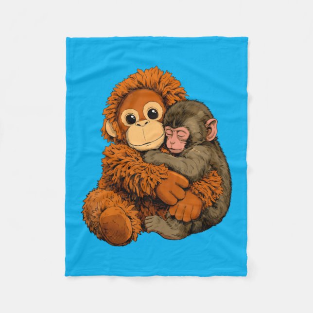 Baby Monkey Punch Mama Monkey Toy Warm Hug Fleece Blanket (Front)