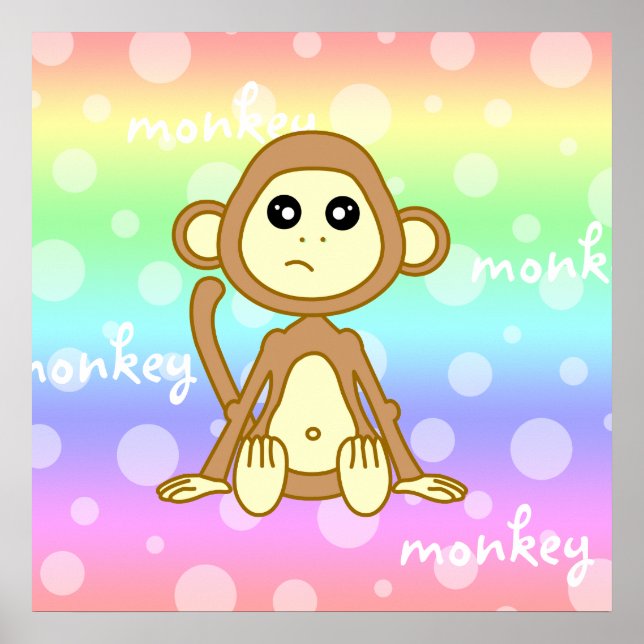 Baby Monkey Rainbow Poster Print Nursery Wall Art (Front)