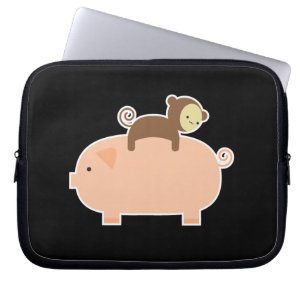 Baby Monkey Riding Backwards on a Pig Laptop Sleeve