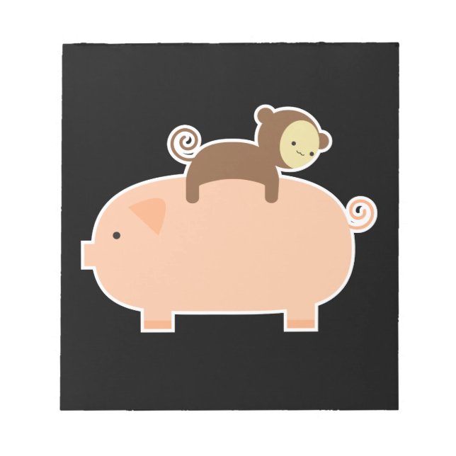 Baby Monkey Riding Backwards on a Pig Notepad (Front)
