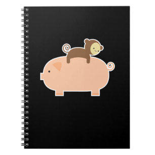 Baby Monkey Riding Backwards on a Pig Spiral Notebook