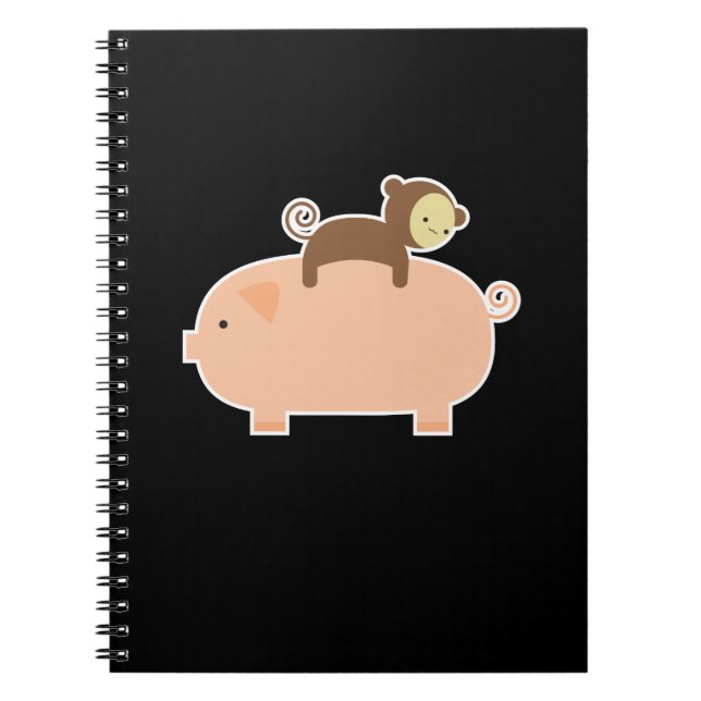 Baby Monkey Riding Backwards on a Pig Spiral Notebook (Front)