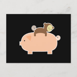 Baby Monkey Riding on a Pig Postcard