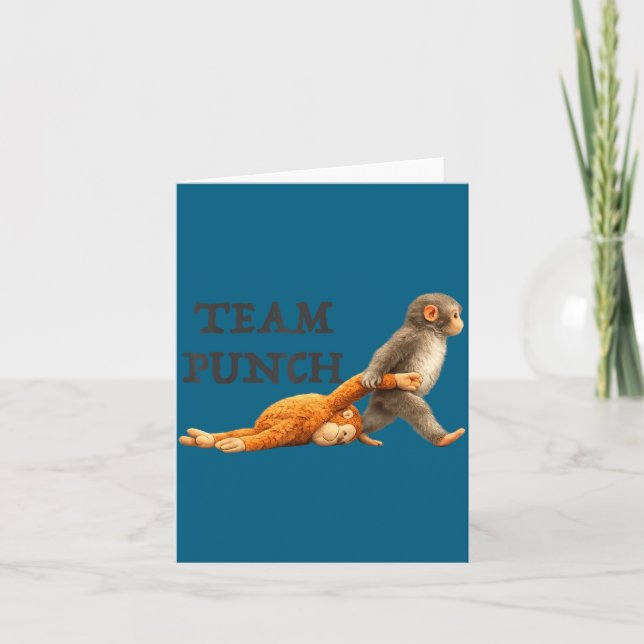 Baby monkey team punch funny monkey meme  card (Front)