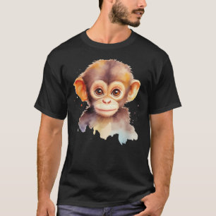 Baby Monkey Watercolor Portrait Chimp Ape Graphic T-Shirt