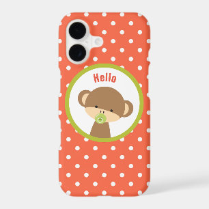 Baby Monkey with a Pacifier on Polka Dots Hello