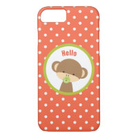 Baby Monkey with a Pacifier on Polka Dots Hello