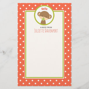 Baby Monkey with a Pacifier on Polka Dots Hello Stationery