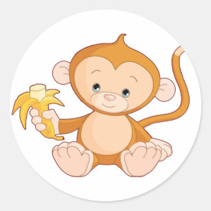 Baby Monkey with Banana Classic Round Sticker