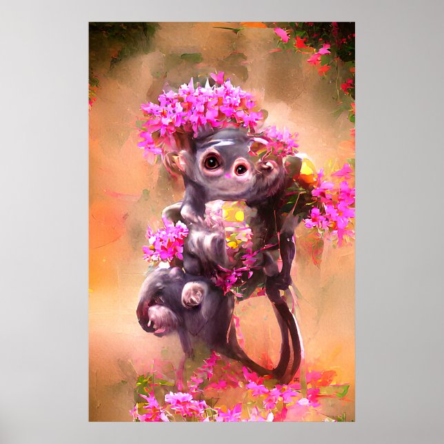 Baby Monkey with Flowers Poster (Front)