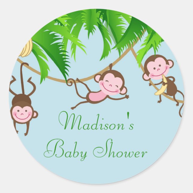 Baby Monkeys Baby Shower Sticker (Front)