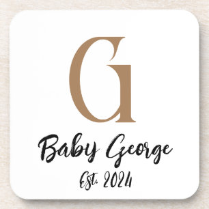 Baby monogram name minimal simple  coaster