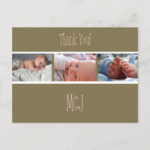 Baby monogram thank you, insert your photos announcement postcard