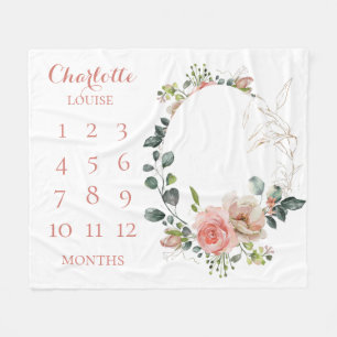 Baby Months Blush Floral Monogrammed Fleece Blanke Blanket