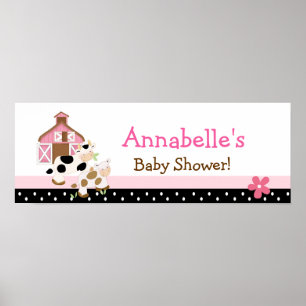 Baby Moo Cow Pink Baby Shower Banner Poster