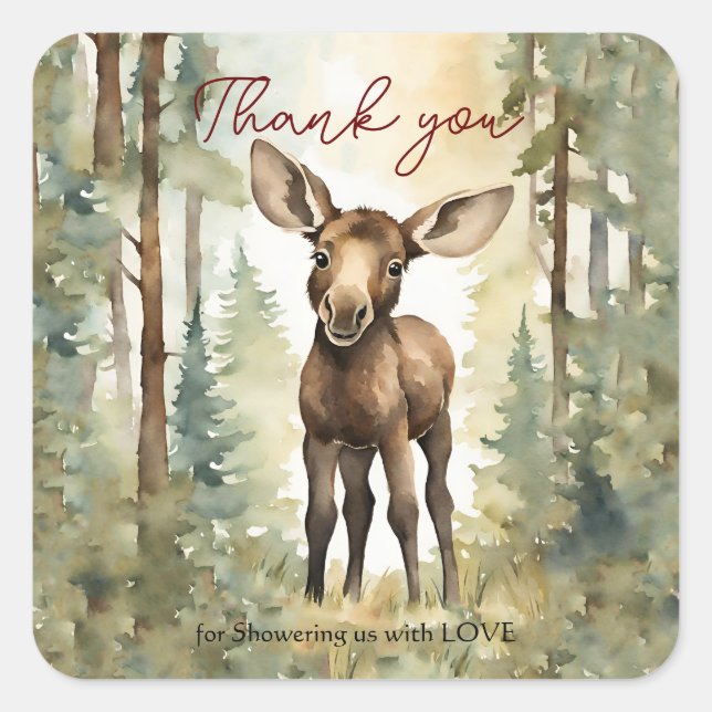 Baby Moose Baby Shower Gender Neutral Thank You Square Sticker (Front)