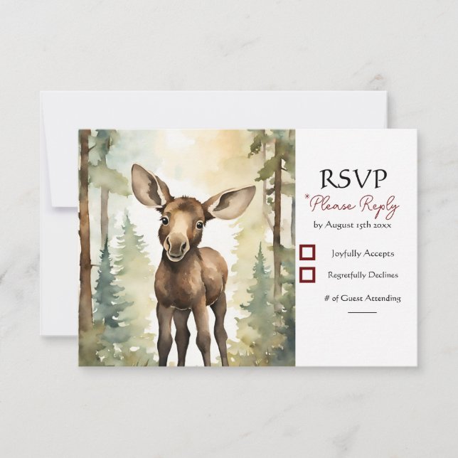 Baby Moose Gender Neutral Baby Shower RSVP Card (Front)