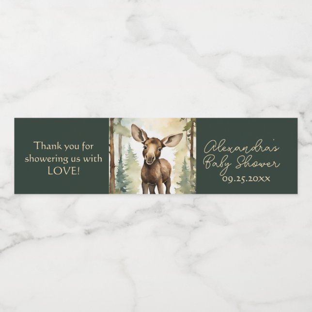 Baby Moose Gender Neutral Baby Shower Water Bottle Label (Single Label)