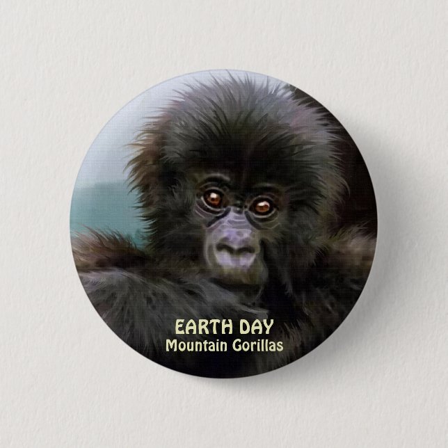 Baby Mountain Gorilla EARTH DAY Button (Front)