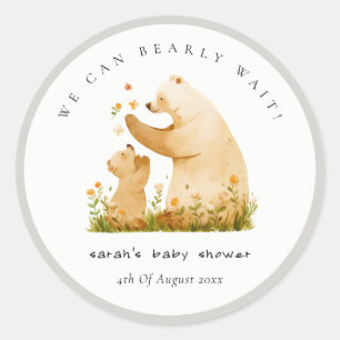 Baby Mum Bearly Wait Floral Neutal Baby Shower Classic Round Sticker