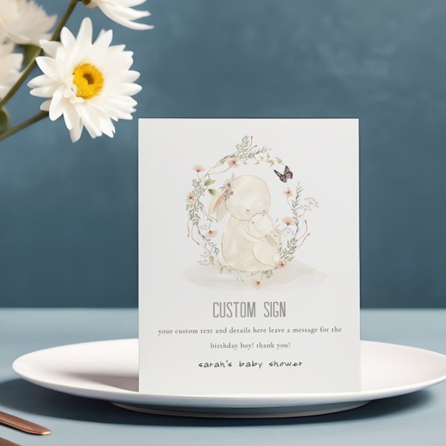 Baby Mum Bunny Floral Baby Shower Custom Party Pedestal Sign (Creator Uploaded)