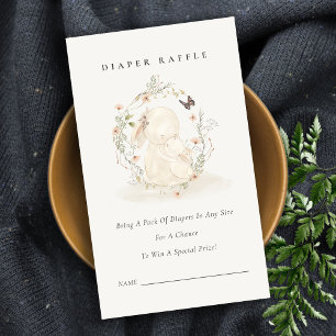 Baby Mum Bunny Floral Diaper Raffle Baby Shower Enclosure Card