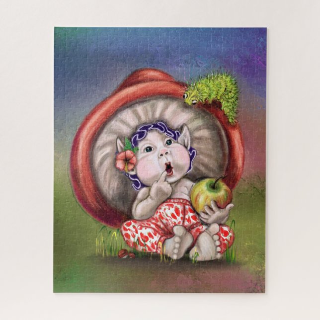 Baby Mushroom and Caterpillar Puzzle Painting (Vertical)