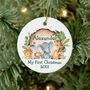 Baby My First Christmas Safari Animals Greenery Ceramic Tree Decoration