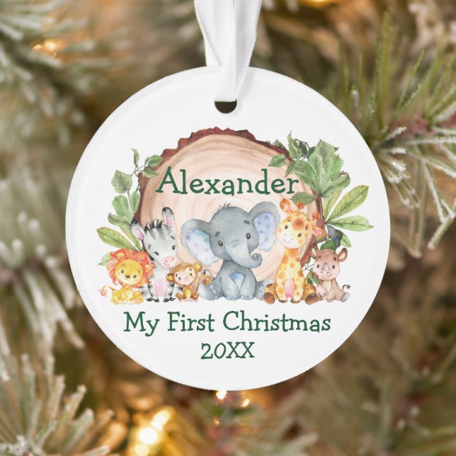 Baby My First Christmas Safari Animals Greenery Ornament (Tree)