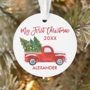 Baby My First Christmas Vintage Truck Red Ornament
