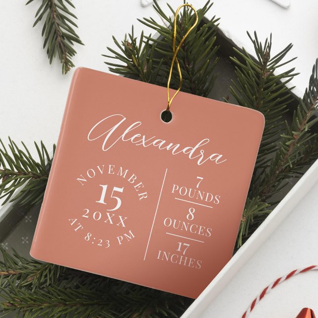  Baby Name & Birth Stats Photo Pink Keepsake Ceramic Ornament (Baby Name & Birth Stats Photo Pink Keepsake Ceramic Ornament)