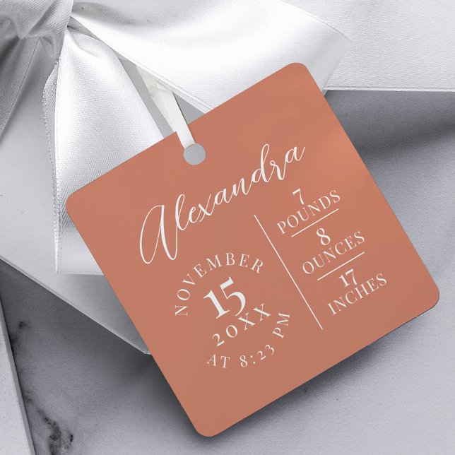  Baby Name & Birth Stats Photo Pink Keepsake Metal Tree Decoration (Baby Name & Birth Stats Photo Burgundy Keepsake Metal Ornament)