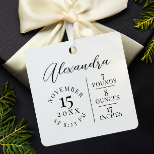Baby Name & Birth Stats Photo White Keepsake Metal Tree Decoration