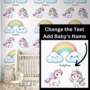 Baby Name, Cute Unicorns & Rainbow Pink Wallpaper