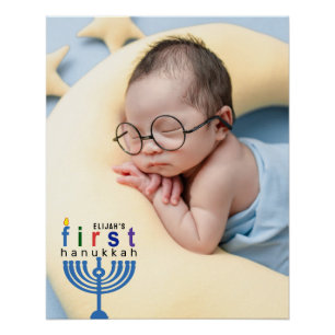 Baby Name First Hanukkah Menorah Festival Lights Poster