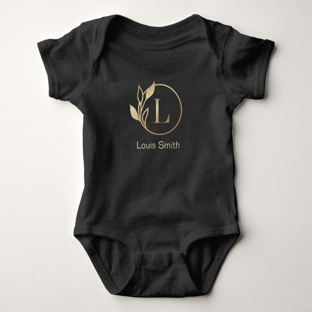 Baby Name Floral Alphabet,L/ Initial Baby Bodysuit (Front)
