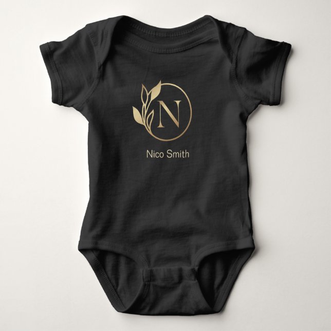 Baby Name Floral Alphabet,N/ Initial Baby Bodysuit (Front)