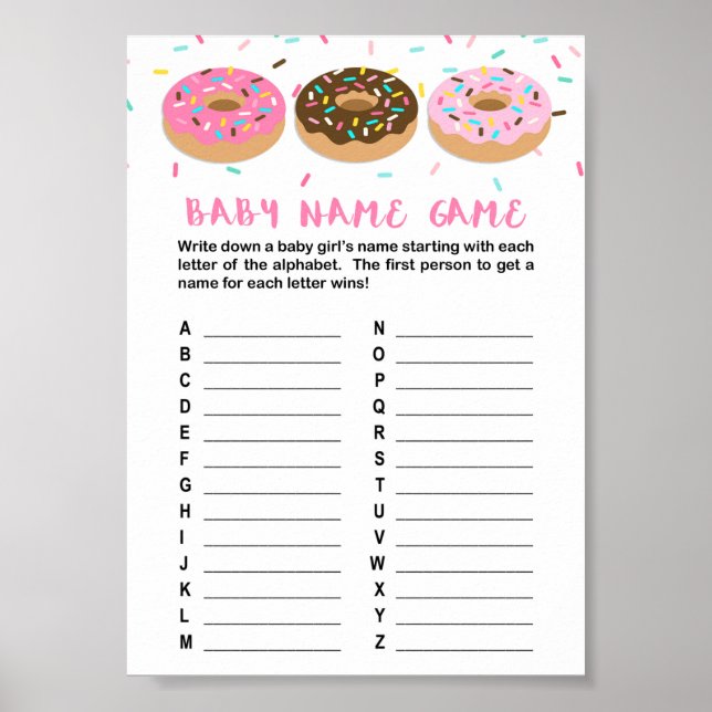 Baby Name Game Pink Donut Shower Game Poster (Front)