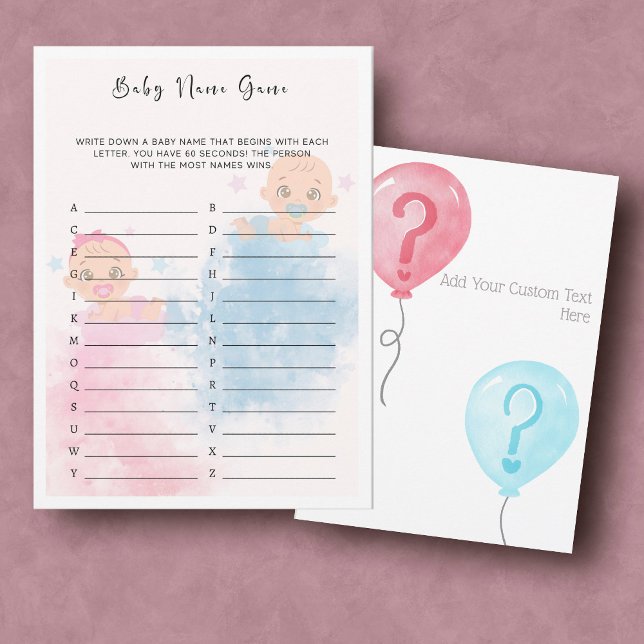 Baby Name Gender Reveal Party Game Card (Creator Uploaded)
