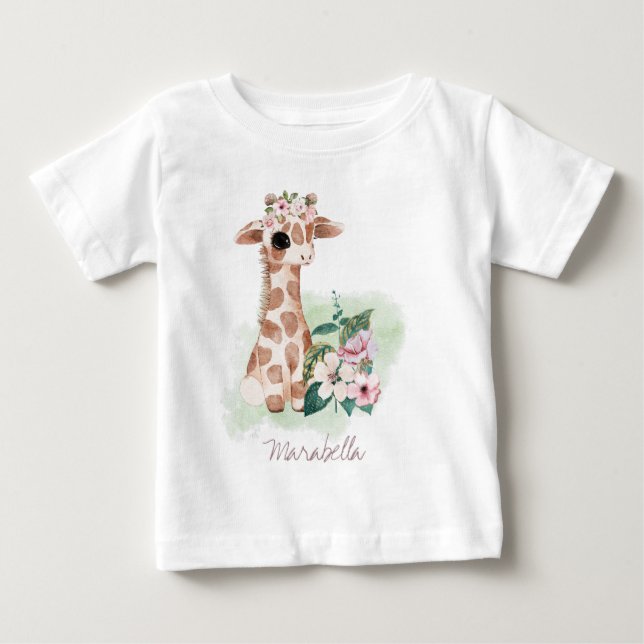 *~* Baby Name Giraffe Nursery Girl Jungle Sweet Ba T-Shirt (Front)