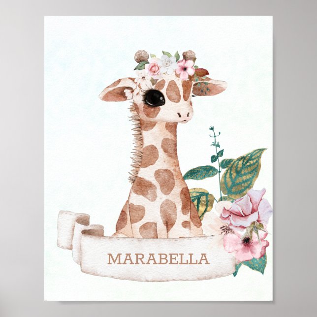 *~* Baby Name Giraffe Nursery Girl Jungle Sweet Poster (Front)
