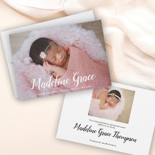 Baby Name Handlettered Script Photo Birth Announcement