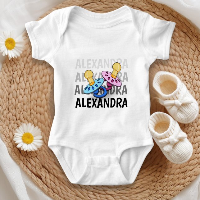 Baby name in shades white to black with pacifier bodysuit (Creator Uploaded)