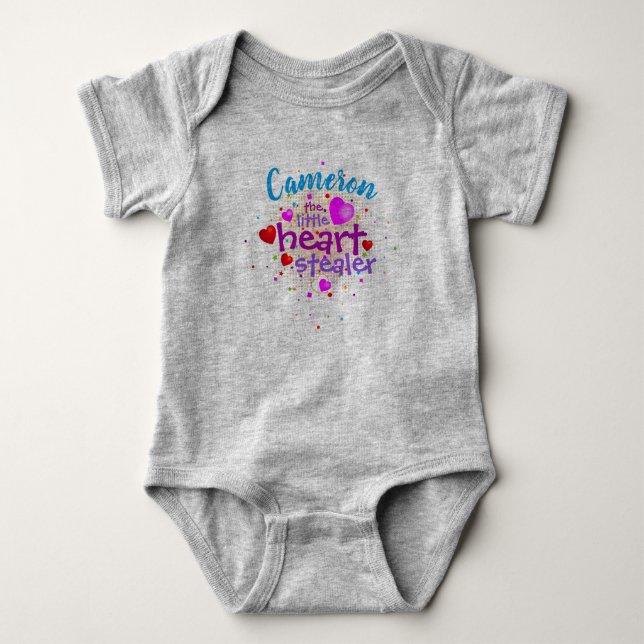 (Baby Name) Little Heart Stealer Baby Bodysuit (Front)
